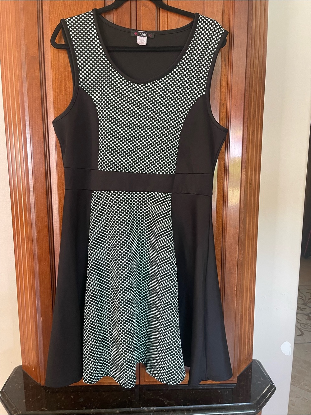 Sleeveless Black Dress with White Polka Paneling